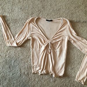 ✨flash sale✨ f21 tan light long sleeve with tie